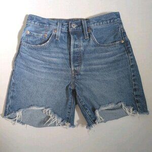Women 501 Mid Thigh High Rise Denim Jeans Short Blue Shorts
